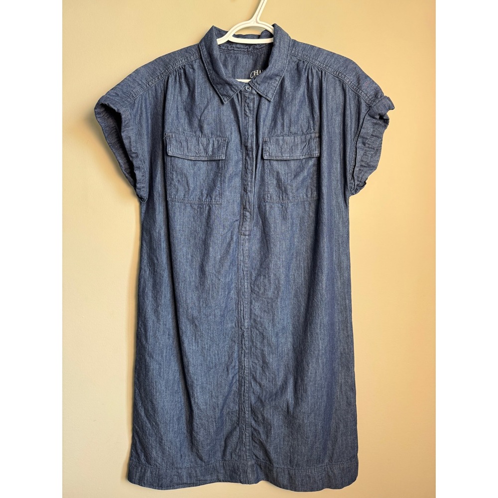 Chaps Blue Denim Short Sleeve Button Front Shirt Dress L Coastal Cowgirl Western